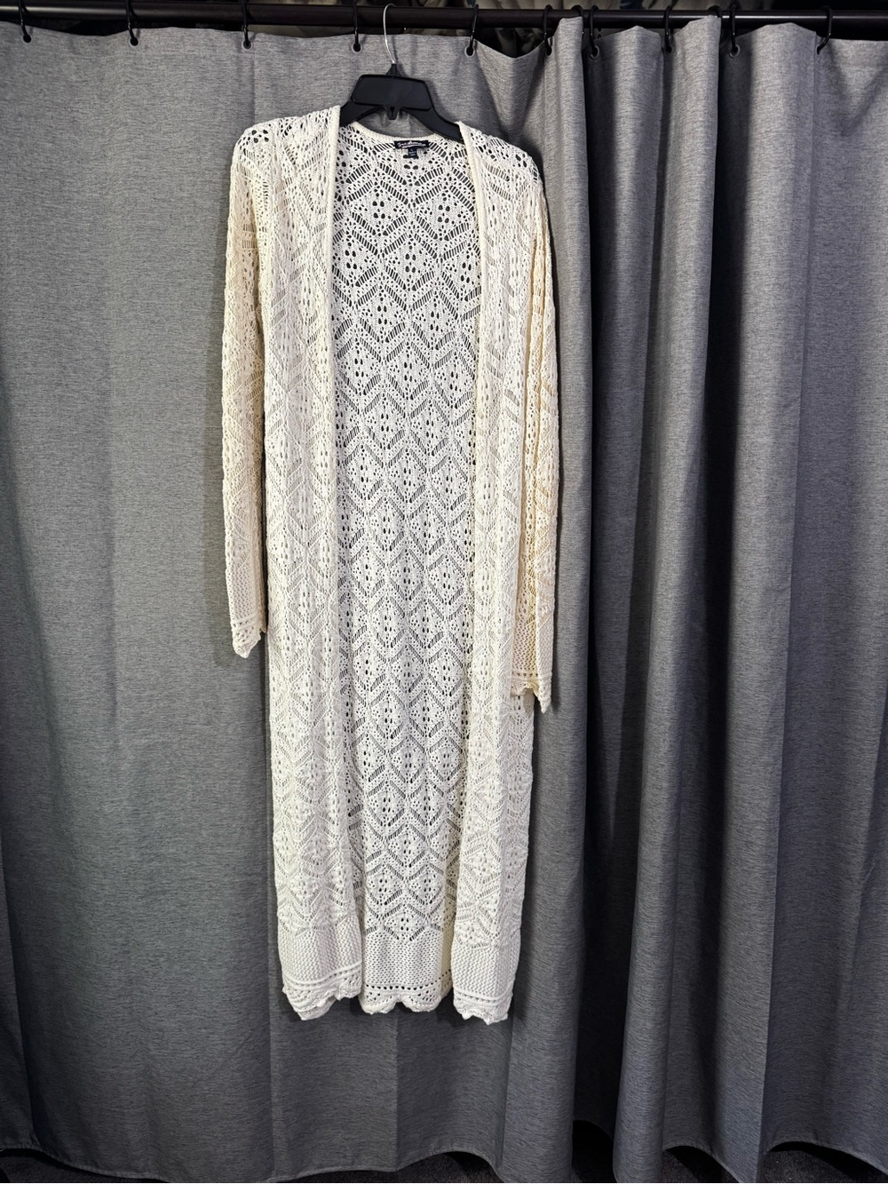 Freshman Cream Crochet Knit Longline Cardigan Dress